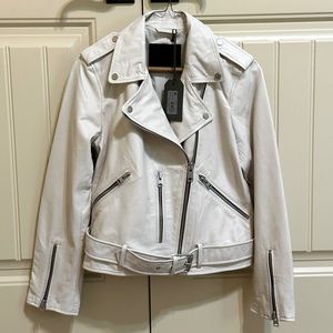 All Saints Balfern Biker Moto Leather Jacket Pampas White Size 8 NWT